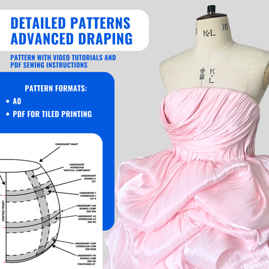 'Elara' Couture Draped Mini Dress PDF Sewing Pattern,Sewing Instructions and Draping Tutorial