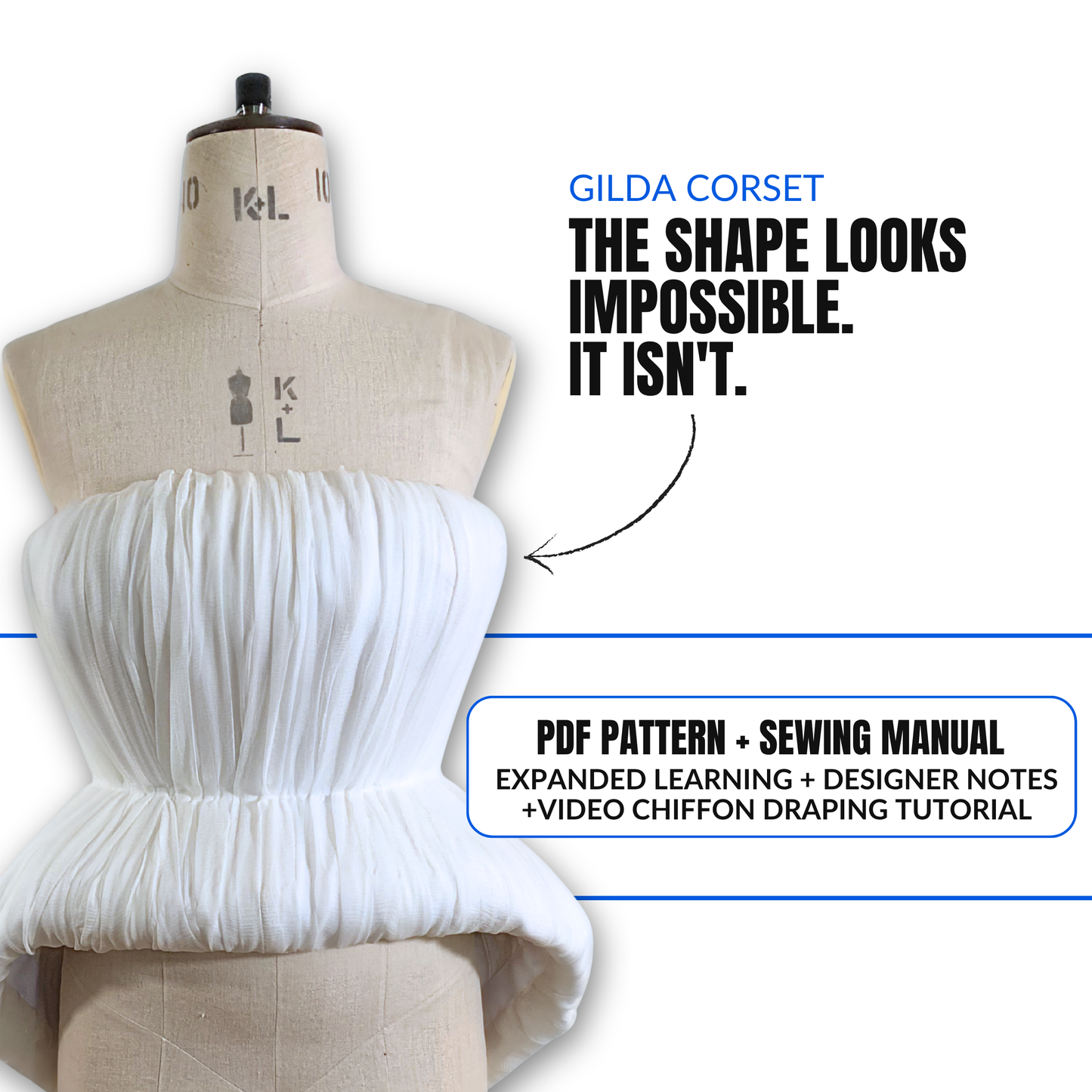 'Gilda' Sculpted Corset PDF Sewing Pattern and Sewing Instructions in 7 sizes