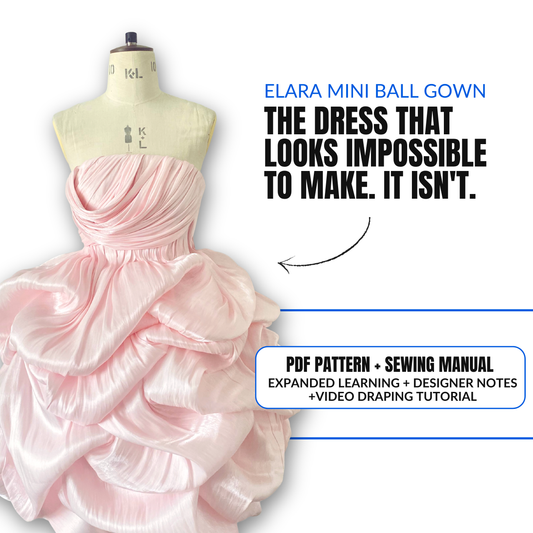 'Elara' Couture Draped Mini Dress PDF Sewing Pattern,Sewing Instructions and Draping Tutorial