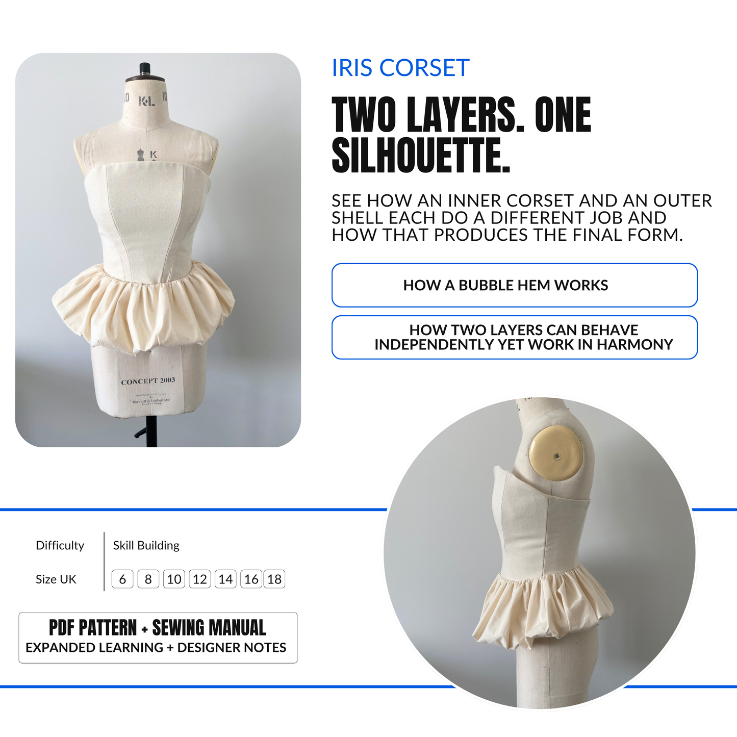 'Iris' Bubble Hem Corset PDF Sewing Pattern and Sewing Instructions