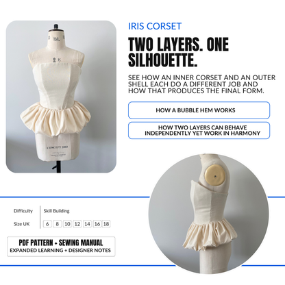 'Iris' Bubble Hem Corset PDF Sewing Pattern and Sewing Instructions