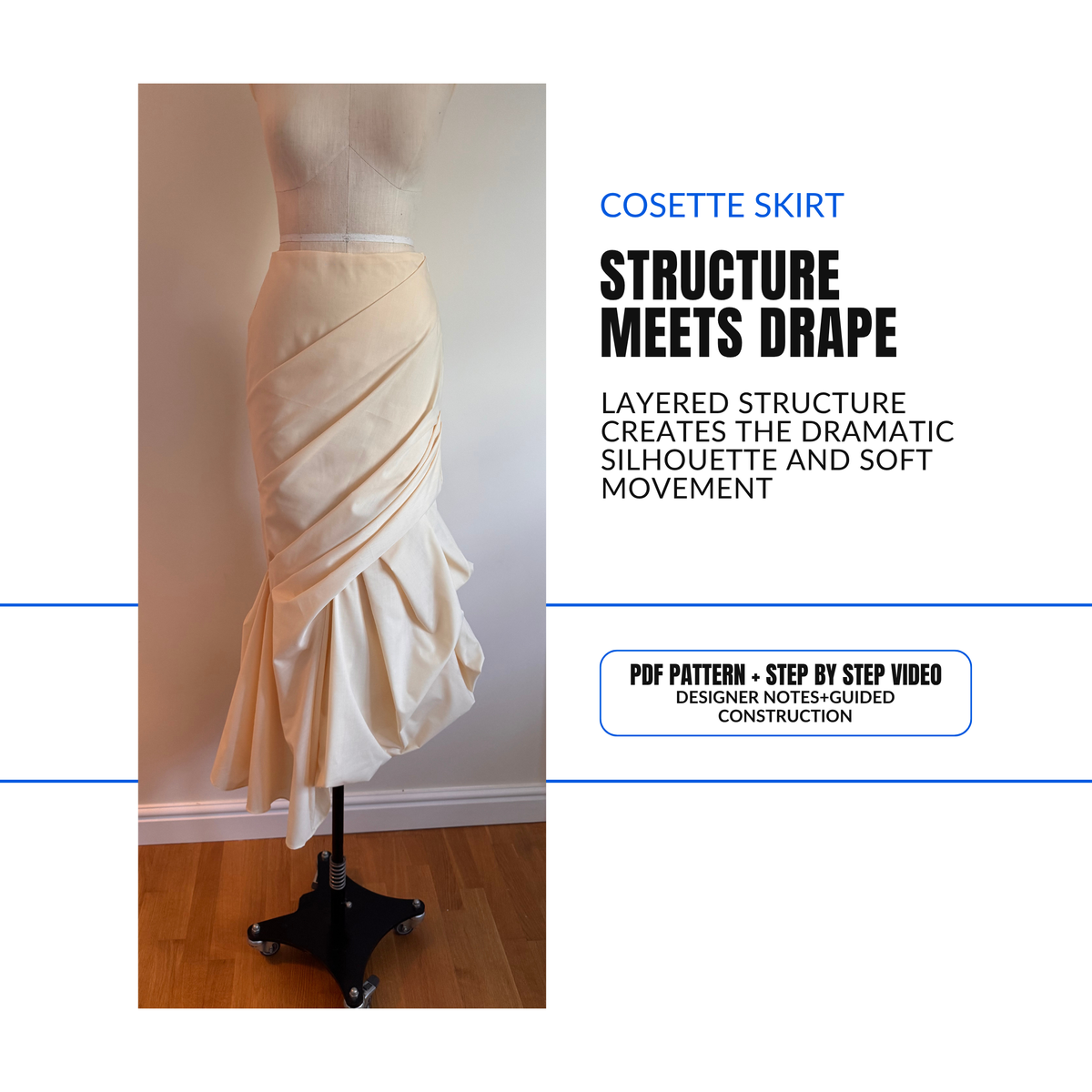 'Cosette' Skirt PDF Sewing Pattern and Video Tutorial in 7 sizes
