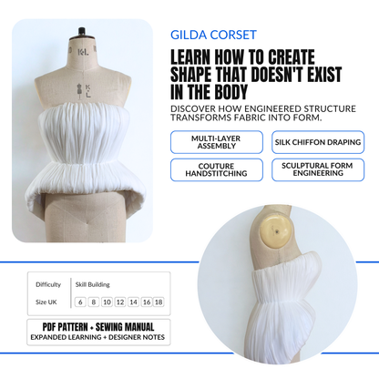 'Gilda' Sculpted Corset PDF Sewing Pattern and Sewing Instructions in 7 sizes