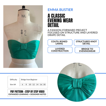 'Emma' Bustier PDF Sewing Pattern and Video Tutorial in 7 sizes