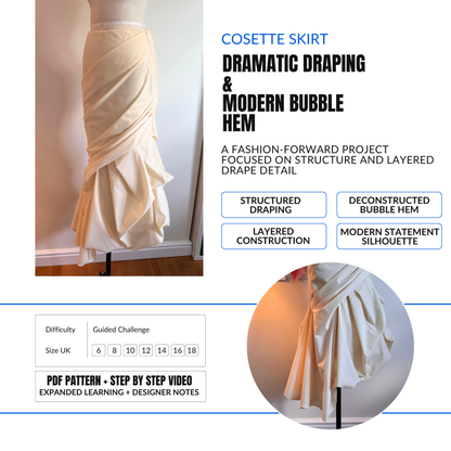 'Cosette' Skirt PDF Sewing Pattern and Video Tutorial in 7 sizes