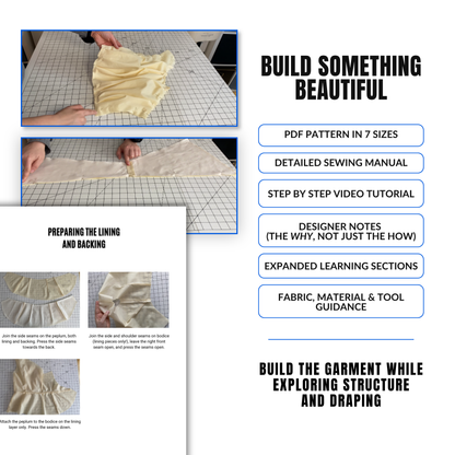 'Cosette' Shirt PDF Sewing Pattern and Video Tutorial in 7 sizes