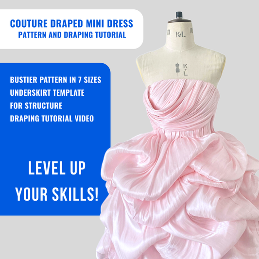 'Elara' Couture Draped Mini Dress PDF Sewing Pattern,Sewing Instructions and Draping Tutorial