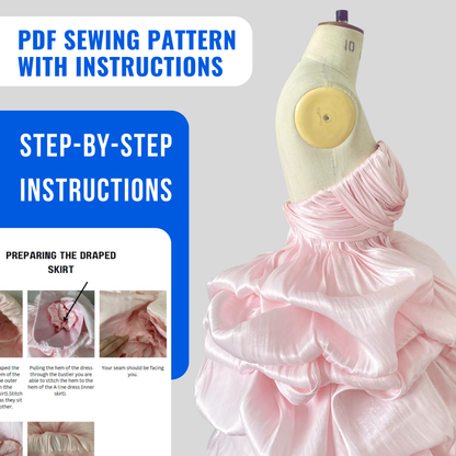 'Elara' Couture Draped Mini Dress PDF Sewing Pattern,Sewing Instructions and Draping Tutorial