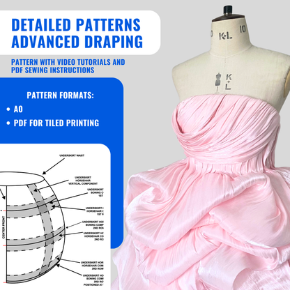 'Elara' Couture Draped Mini Dress PDF Sewing Pattern,Sewing Instructions and Draping Tutorial