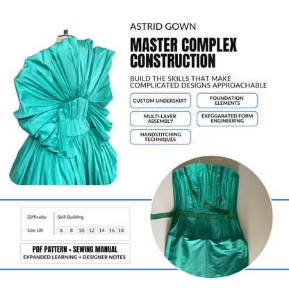 'Astrid' Gown PDF Sewing Pattern and Sewing Instructions in 7 sizes